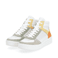 Weiße remonte Damen Sneaker D0J70-81 mit Reißverschluss sowie Löcheroptik. Schuhpaar seitlich schräg.