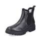 
Glanzschwarze Rieker Damen Chelsea Boots Z8584-00 mit einer leichten Profilsohle. Schuh seitlich schräg