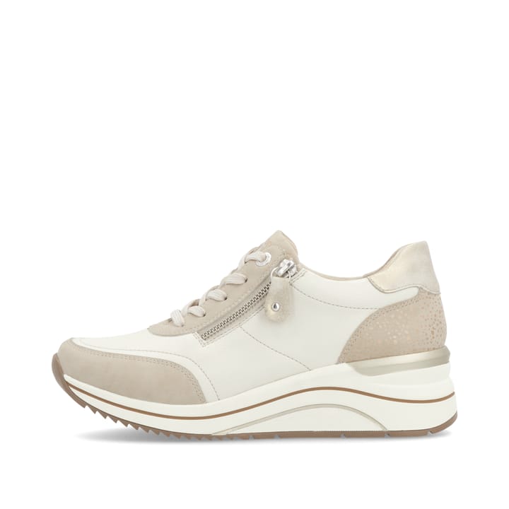 Beige remonte Damen Sneaker D0T00-60 mit einem Reißverschluss sowie Extraweite H. Schuh Außenseite.