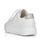 Reinweiße Rieker Damen Sneaker Low N59W1-80 mit einer Schnürung. Schuh von hinten.