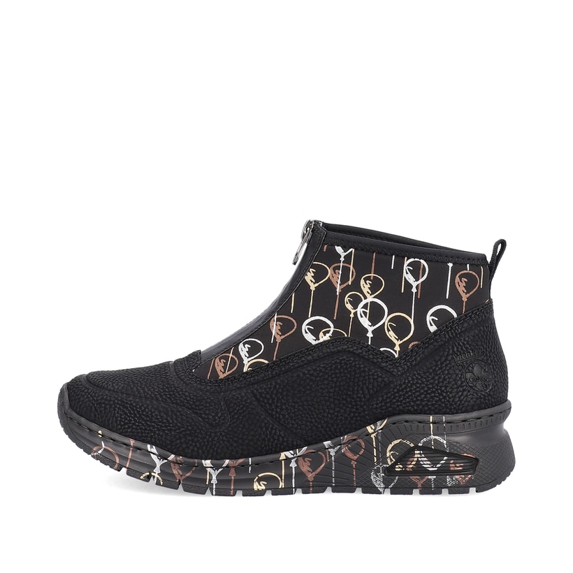 Schwarze Rieker Damen Sneaker High M4953-00 mit dämpfender und leichter Sohle. Schuh Außenseite.