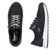 Blaue Rieker Damen Sneaker Low N1411-14 mit Reißverschluss sowie geprägtem Logo. Schuh von oben, liegend.