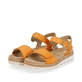 Orangene remonte Damen Riemchensandalen D0Q52-38 mit einem Klettverschluss. Schuhpaar seitlich schräg.