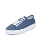 Schieferblaue vegane Rieker Damen Sneaker Low M3926-14 mit einer Schnürung. Schuh seitlich schräg.