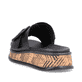 Schwarze Rieker Damen Pantoletten W0803-00 mit einer Plateausohle. Schuh von hinten.