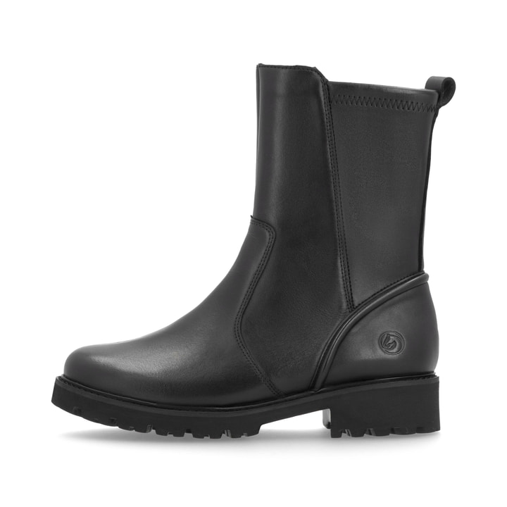 Stahlschwarze remonte Damen Kurzstiefel D8662-00 mit einem Reißverschluss. Schuh Außenseite.