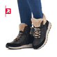 Schwarze Rieker EVOLUTION Damen Stiefel W0670-00 mit Schnürung und Reißverschluss. Schuh am Fuß.