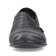 Schwarze Rieker Damen Slipper 48260-01 mit Elastikeinsatz sowie der Extraweite H. Schuh von vorne.