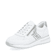 Weiße remonte Damen Sneaker D1G00-80 mit Reißverschluss sowie Ausstanzungen. Schuh seitlich schräg.