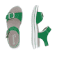 Smaragdgrüne remonte Damen Riemchensandalen D1J51-52 mit einem Klettverschluss. Schuh von oben, liegend.