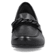 Schwarze Rieker Damen Loafer 41660-00 mit Elastikeinsatz sowie stylischer Kette. Schuh von vorne.