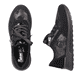 
Nachtschwarze Rieker Damen Sneaker Low N1411-90 mit einer schockabsorbierenden Sohle. Schuhpaar von oben.