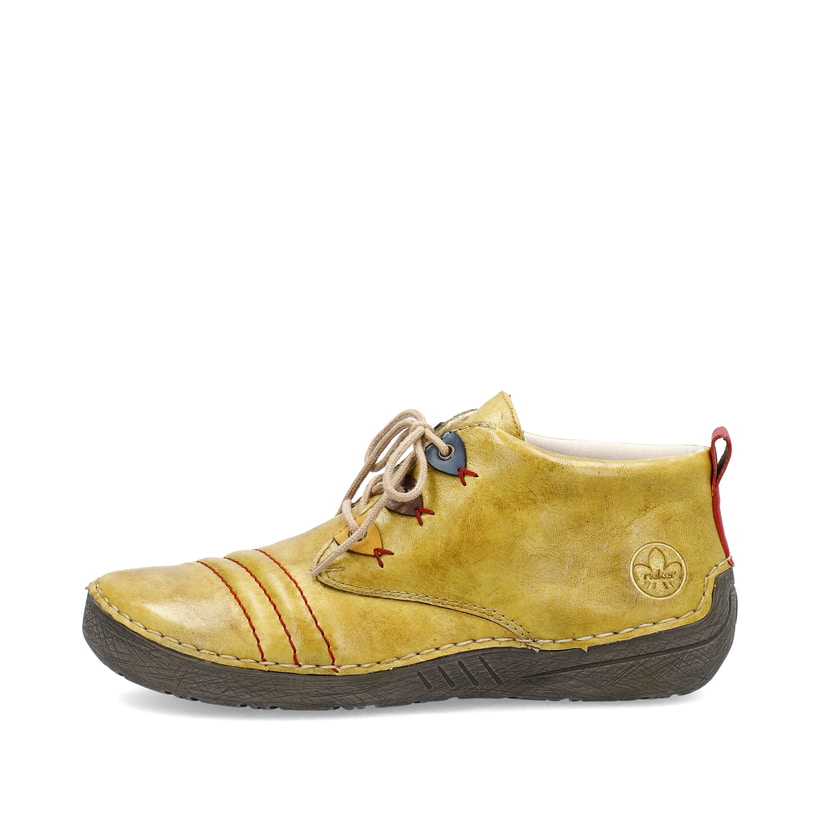 
Gelbe Rieker Damen Schnürschuhe 52509-68 mit Schnürung sowie einer leichten Sohle. Schuh Außenseite