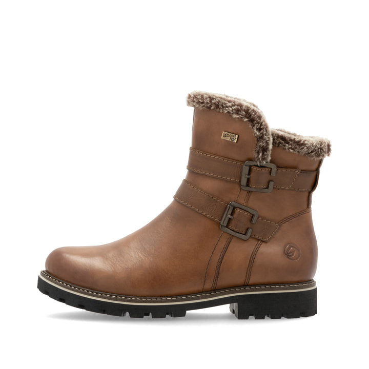 Braune remonte Damen Kurzstiefel D8484-24 mit wasserabweisender TEX-Membran. Schuh Außenseite.