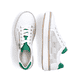 Weiße vegane Rieker Damen Sneaker Low M2945-80 mit einem Reißverschluss. Schuh von oben, liegend.