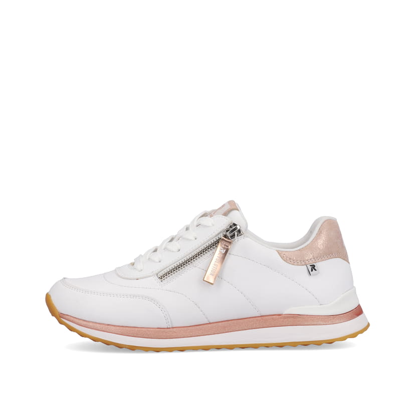 Weiße Rieker Damen Sneaker Low 42505-80 mit super leichter und flexibler Sohle. Schuh Außenseite.