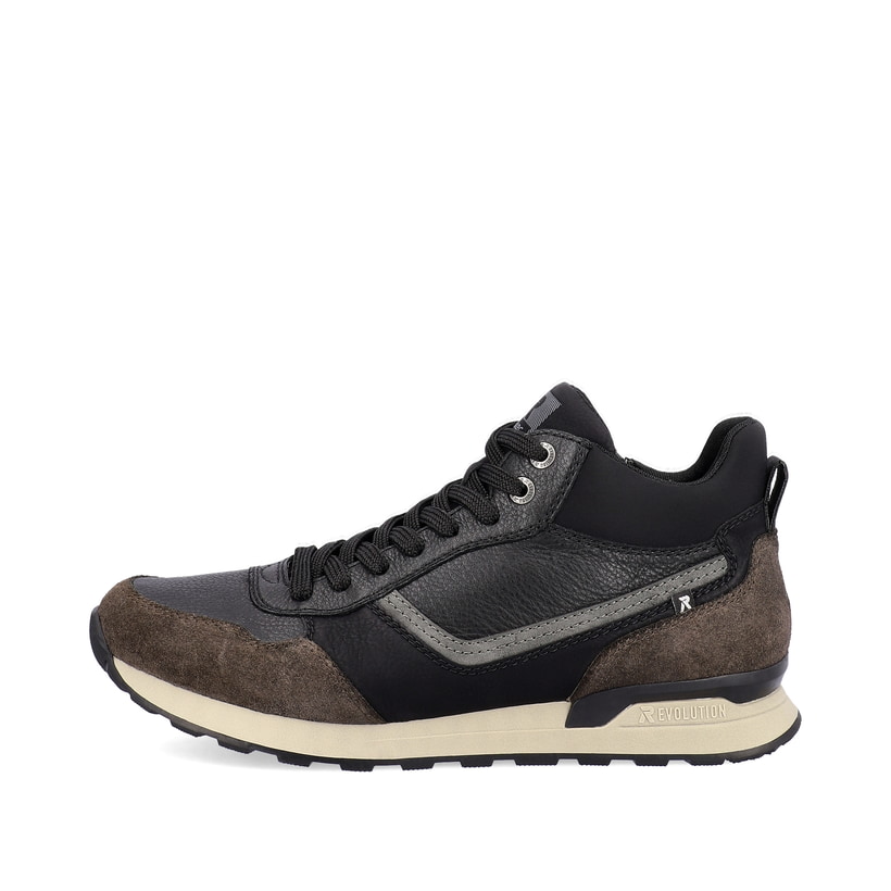 Schwarze Rieker Herren Sneaker High U0370-00 mit leichter und griffiger Sohle. Schuh Außenseite.