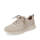 Beige Rieker Damen Sneaker Low 54022-80 mit flexibler und ultra leichter Sohle. Schuh seitlich schräg.