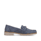 Blaue Rieker Damen Loafer 51863-10 mit Elastikeinsatz sowie modischer Kette. Schuh Innenseite.