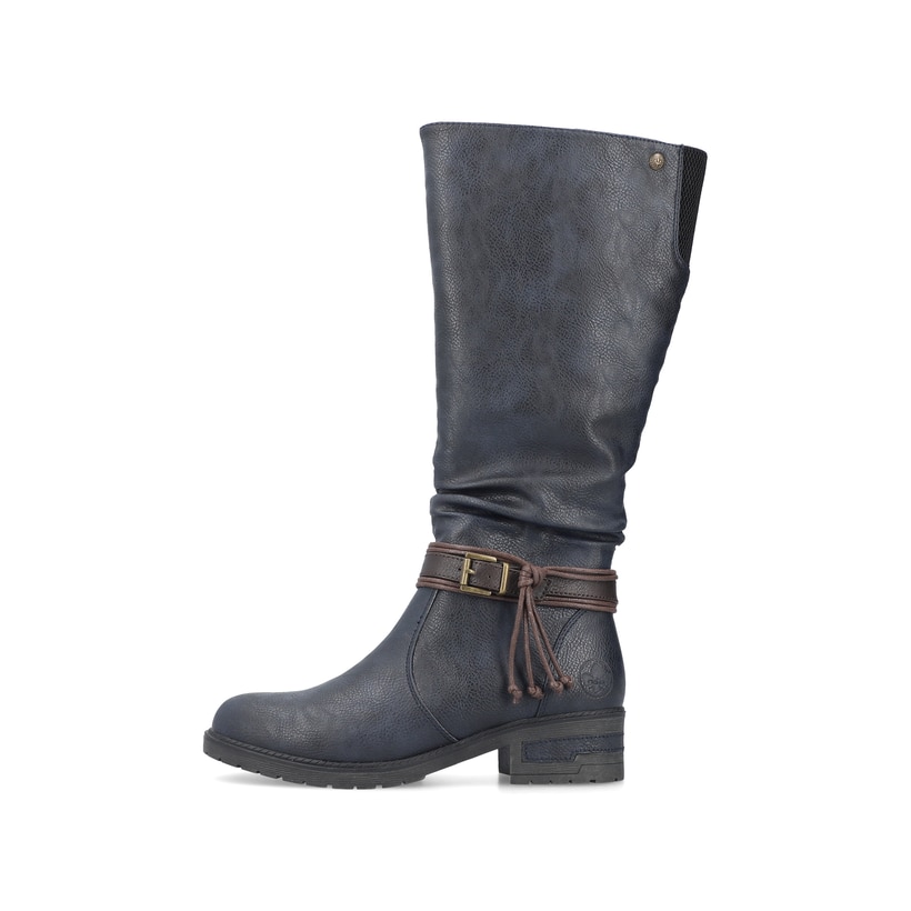 
Graublaue Rieker Damen Hochschaftstiefel 91694-14 mit einer robusten Profilsohle. Schuh Außenseite