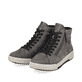 Graue Rieker Damen Sneaker High W0164-45 mit leichter und griffiger Sohle. Schuhpaar seitlich schräg.