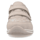 Beige Rieker Damen Slipper N1168-63 mit Klettverschluss sowie floralem Muster. Schuh von vorne.