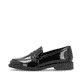 Glanzschwarze remonte Damen Loafer D1U01-00 mit Gummizug. Schuh Außenseite.