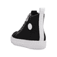 Schwarze Rieker Damen Sneaker High L9892-00 mit Reißverschluss sowie weißem Logo. Schuh von hinten.