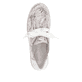 Bunte remonte Damen Slipper D1F01-90 mit Schnürung sowie tropischem Muster. Schuh von oben.