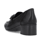 Schwarze Rieker Damen Loafer 41660-00 mit Elastikeinsatz sowie stylischer Kette. Schuh von hinten.