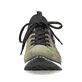
Khakigrüne Rieker Damen Slipper 54470-55 mit Elastikeinsatz sowie einer leichten Sohle. Schuh von vorne.