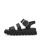 Schwarze Rieker Keilsandaletten W1650-00 mit flexibler und ultra leichter Sohle. Schuh Außenseite.