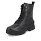 Schwarze Rieker EVOLUTION Damen Stiefel W0371-00 mit Schnürung und Reißverschluss. Schuh seitlich schräg.