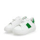 Weiße Rieker Damen Sneaker Low W1202-81 mit flexibler und ultra leichter Sohle. Schuhpaar seitlich schräg.