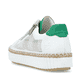 Weiße vegane Rieker Damen Sneaker Low M2945-80 mit einem Reißverschluss. Schuh von hinten.