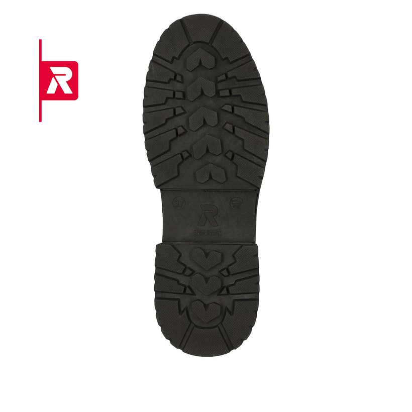 Schwarze Rieker EVOLUTION Damen Stiefel W0371-00 mit Schnürung und Reißverschluss. Schuh Laufsohle.