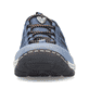 Blaue Rieker Damen Clogs L0555-10 mit Gummischnürung sowie einer leichten Sohle. Schuh von vorne.