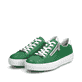Grüne Rieker Damen Sneaker Low L59L1-52 mit einem Reißverschluss. Schuhpaar seitlich schräg.