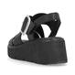 Schwarze Rieker Keilsandaletten W1550-00 mit flexibler und ultra leichter Sohle. Schuh von hinten.