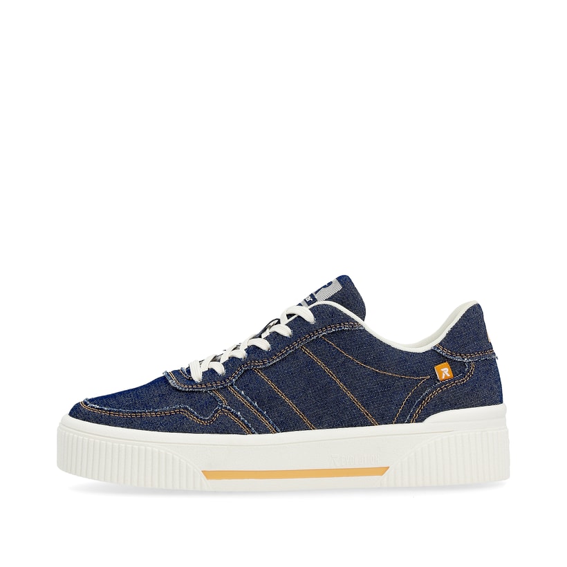 Blaue Rieker Damen Sneaker Low W0706-14 mit einer strapazierfähigen Sohle. Schuh Außenseite.