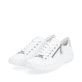 Weiße remonte Damen Schnürschuhe D1E03-80 mit einem Reißverschluss. Schuhpaar seitlich schräg.