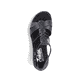 Asphaltschwarze Rieker Keilsandaletten 67480-01 mit einem Klettverschluss. Schuh von oben.