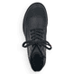 Tiefschwarze Rieker Damen Schnürstiefel 785M1-00 mit einer robusten Profilsohle. Schuh von oben.
