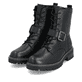 
Tiefschwarze remonte Damen Biker Boots D0B78-01 mit Schnürung und Reißverschluss. Schuhpaar schräg.