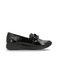 Glanzschwarze remonte Damen Loafer D0H10-00 mit grobgliedrigem Kettenelement. Schuh Innenseite.