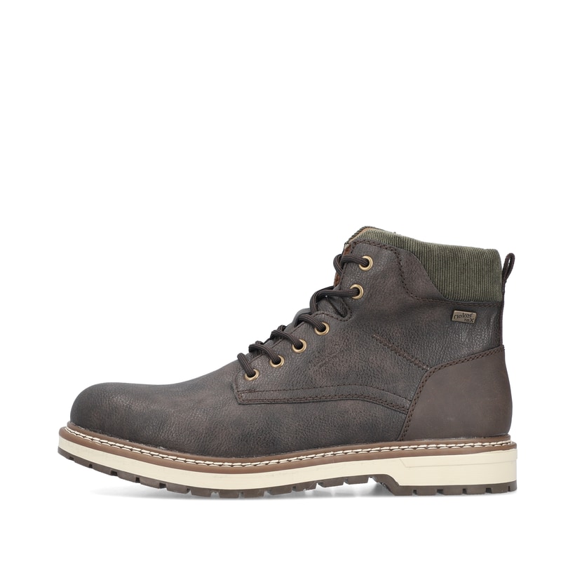 Braune Rieker Herren Schnürstiefel F3833-25 mit wasserabweisender TEX-Membran. Schuh Außenseite.