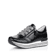 
Glanzschwarze remonte Damen Sneaker D1302-02 mit einer flexiblen Plateausohle. Schuh seitlich schräg
