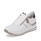 
Reinweiße remonte Damen Sneaker D3210-80 mit einer leichten Sohle mit Keilabsatz. Schuh seitlich schräg
