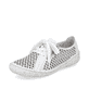 Weiße Rieker Damen Schnürschuhe 54516-80 mit Reißverschluss sowie Löcheroptik. Schuh seitlich schräg.