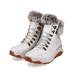 Weiße Rieker Damen Schnürstiefel W0063-80 mit wasserabweisender TEX-Membran. Schuhpaar seitlich schräg.